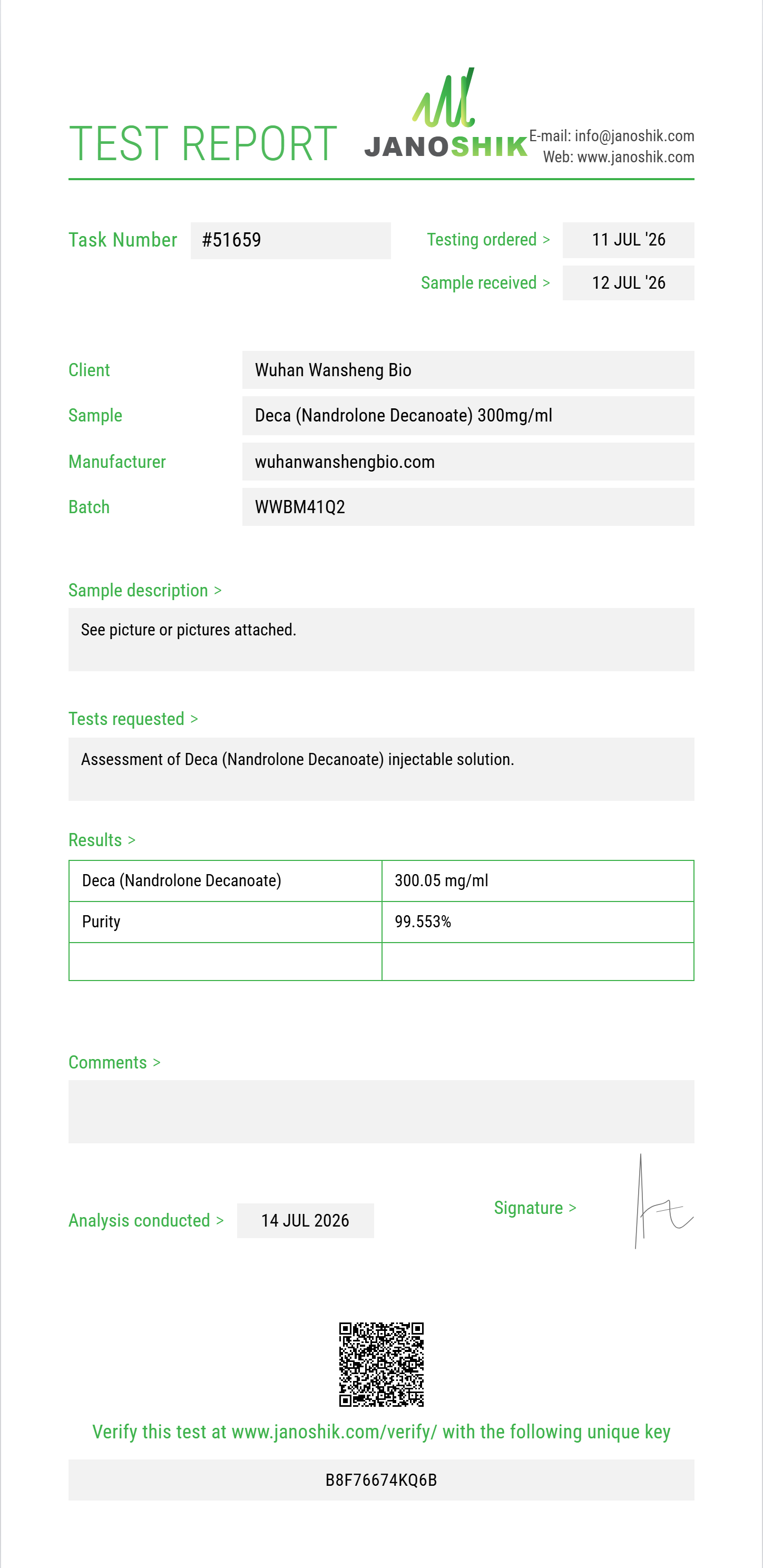 Deca (Nandrolone Decanoate) Purity (HPLC) report by Janoshik Analytical