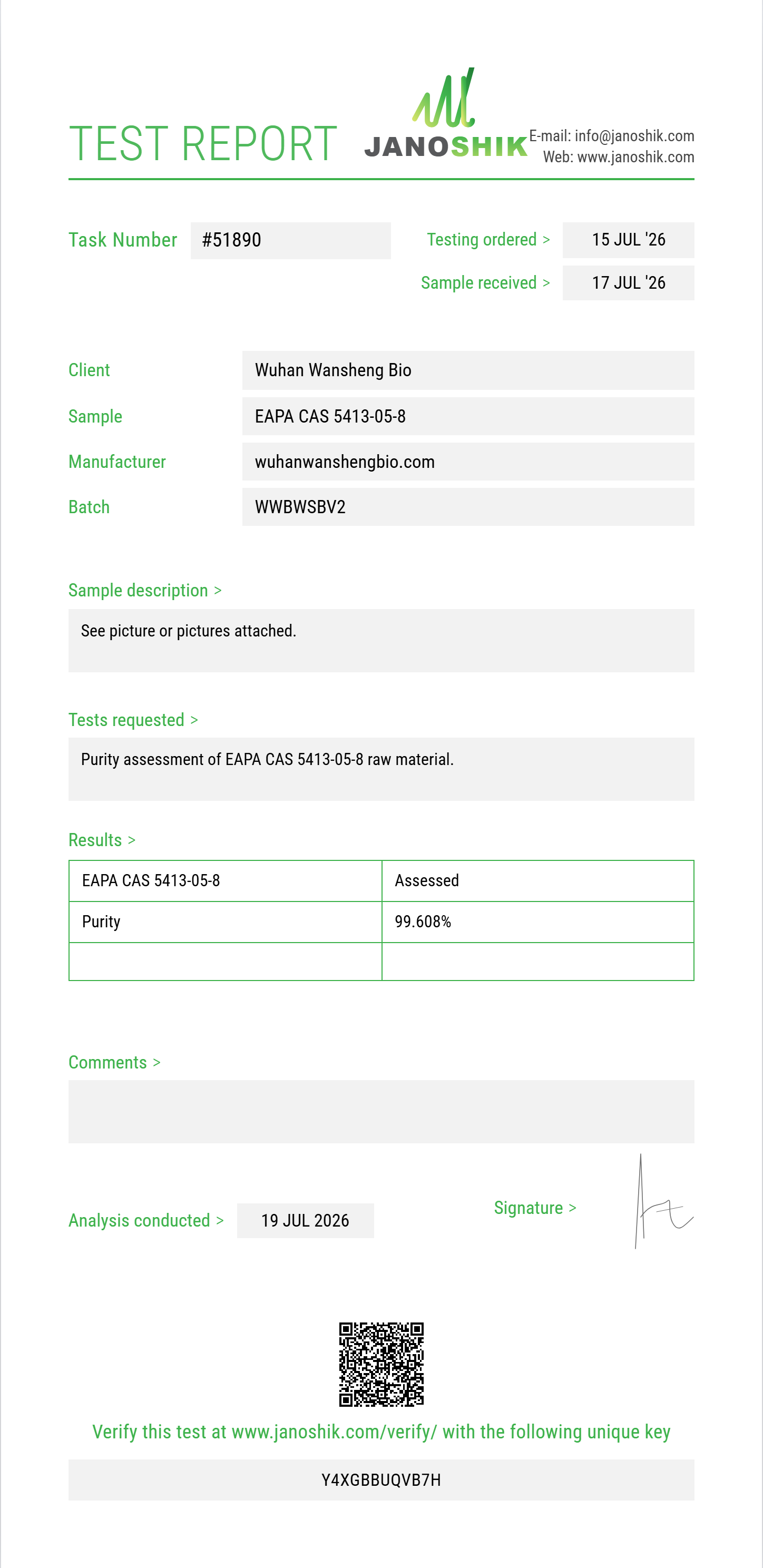 EAPA (ethyl alpha-phenylacetoacetate / ethyl 3-oxo-2-phenylbutanoate) CAS 5413-05-8 Purity (HPLC) report by Janoshik Analytical